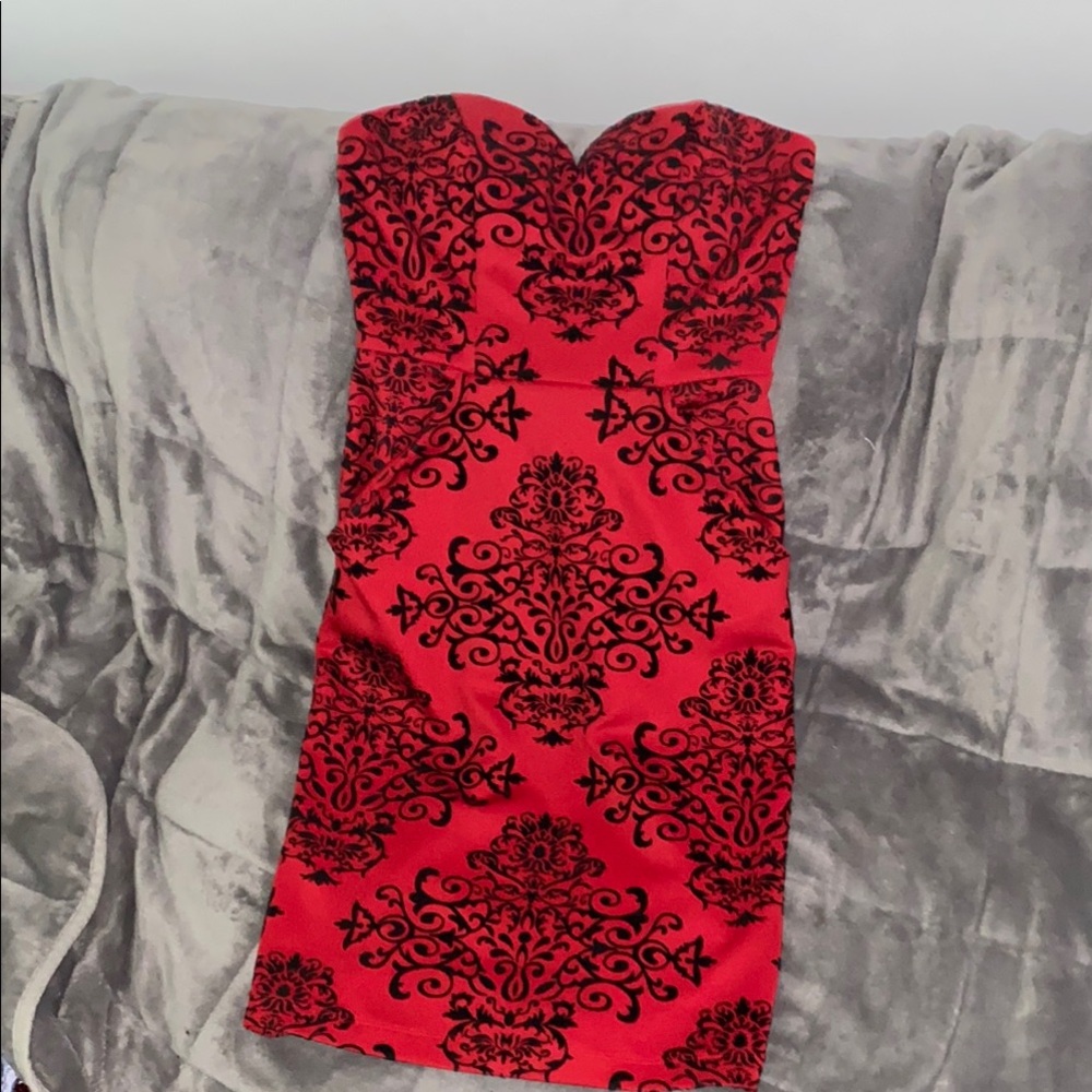 Elegant Red and Black Strapless Dress
